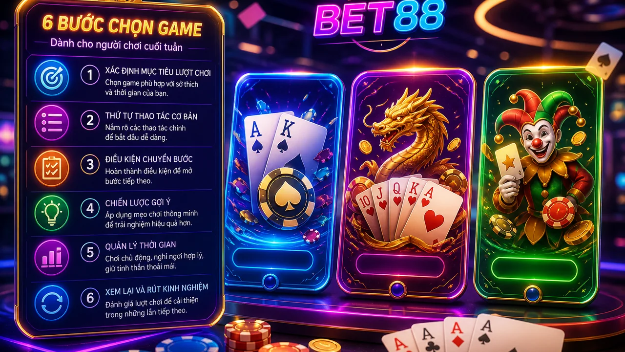 Chọn game bài cuối tuần với bảng kiểm ghi nhớ trên bet88